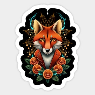 Fox and flowers tattoo style 18 Sticker